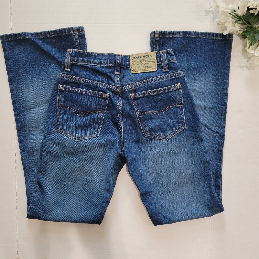 Vintage JORDACHE 100% Cotton Jeans Sz 3/4 Waist 24" Flare Dark Wash